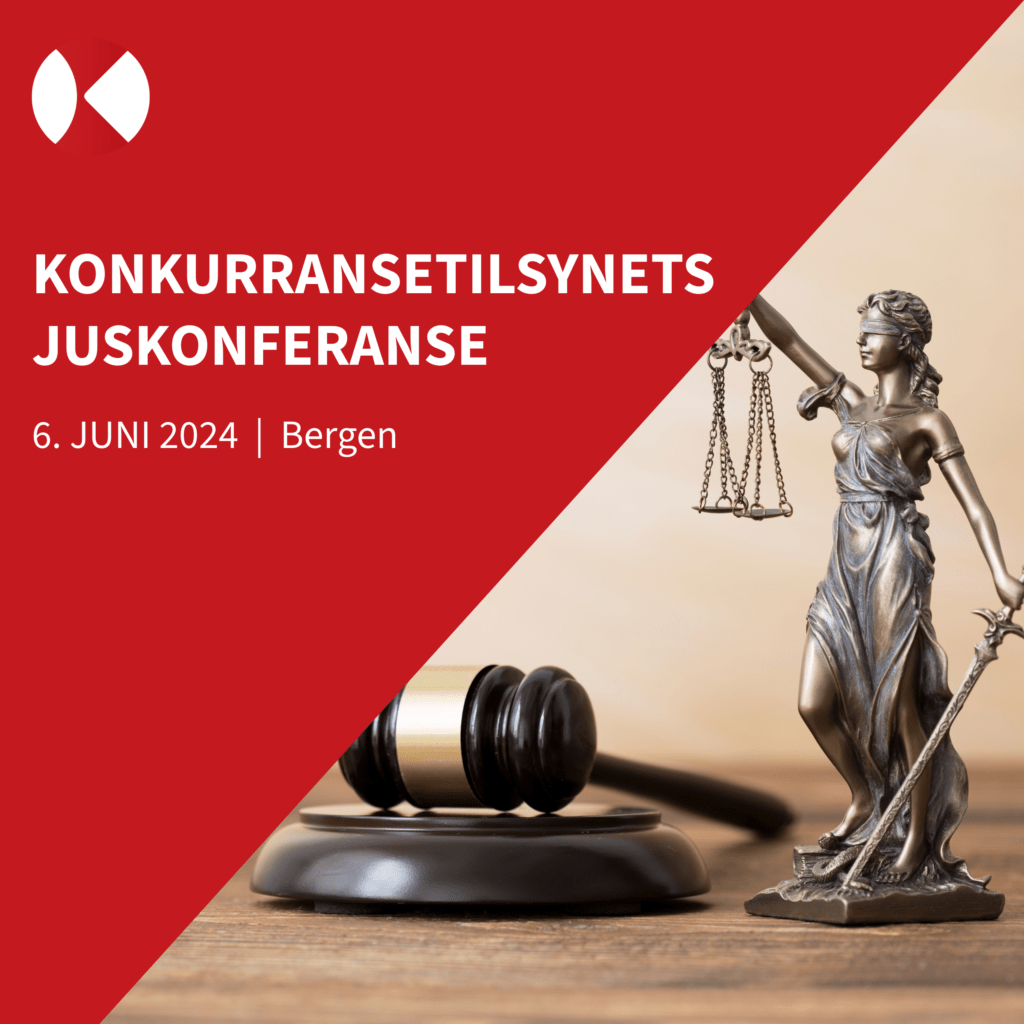 illustrasjon med teksten "Konkurransetilsynets juskonferanse. 6. juni 2024, Bergen".