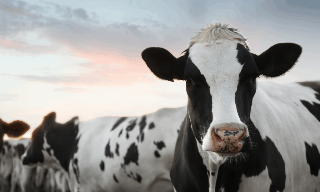 Bilde av kyr på en eng.